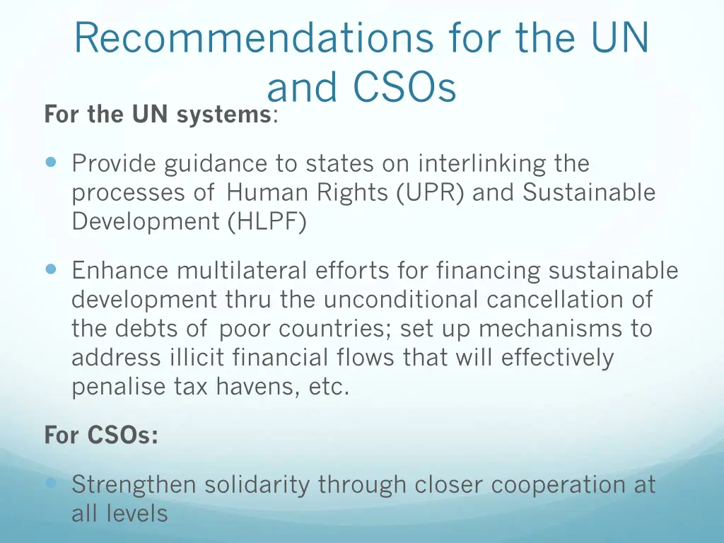 recommendations for the un and csos