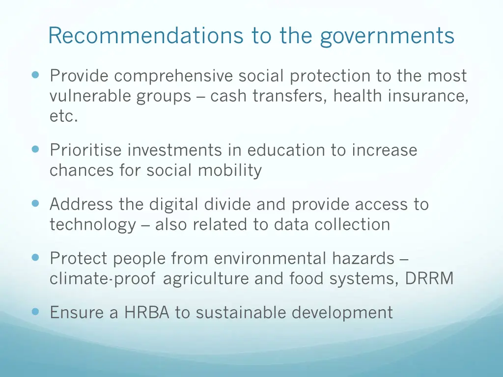 recommendations to the governments