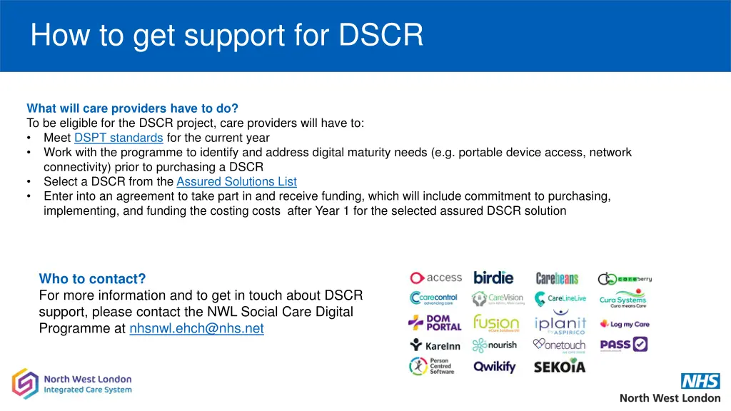 how to get support for dscr