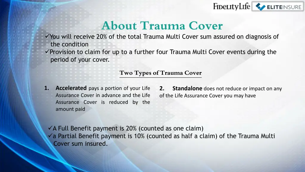 about trauma cover you will receive