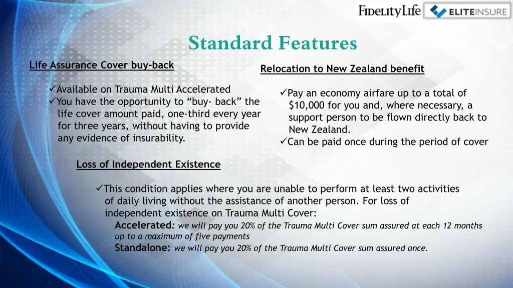 standard features relocation to new zealand