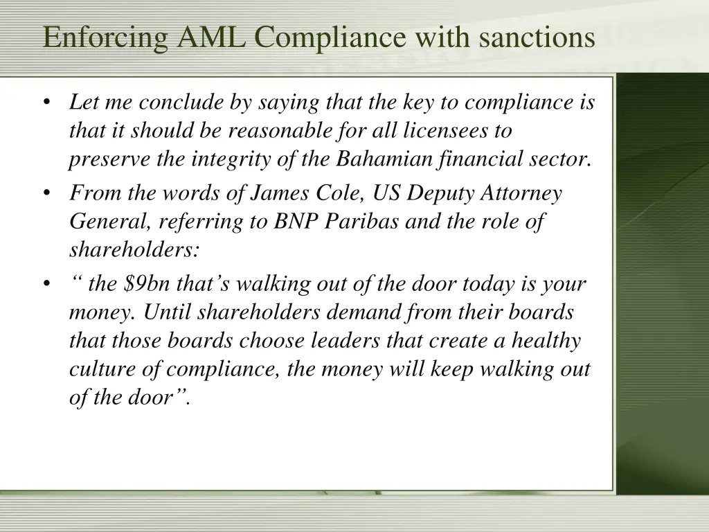 enforcing aml compliance with sanctions 18