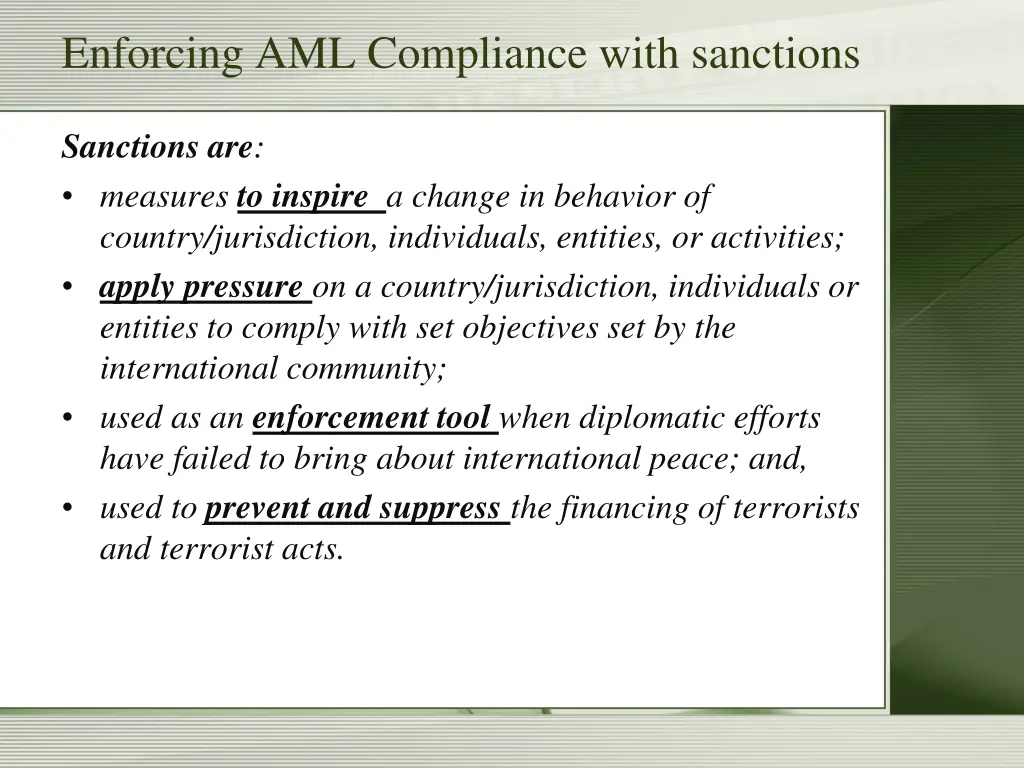 enforcing aml compliance with sanctions