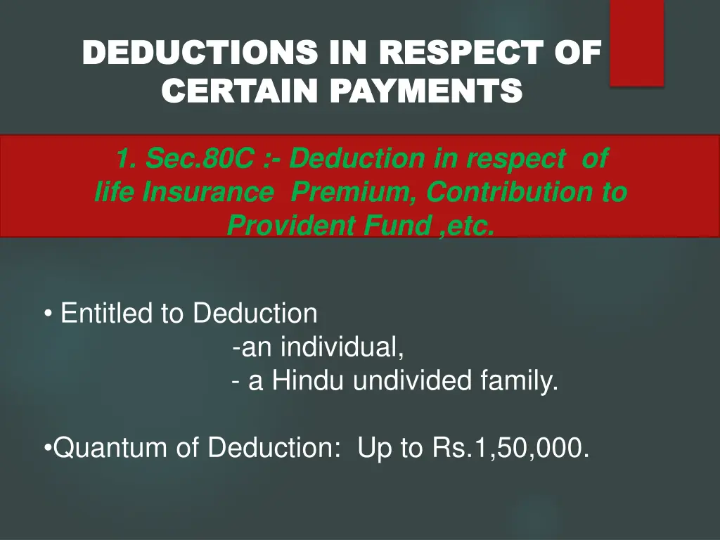 deductions in respect of deductions in respect
