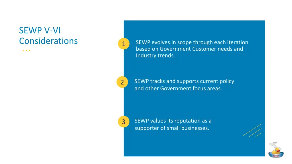 sewp v vi considerations