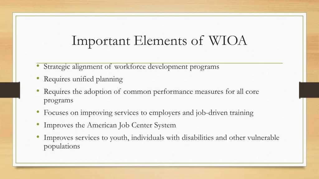 important elements of wioa