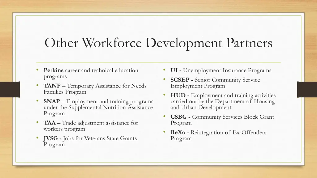 other workforce development partners