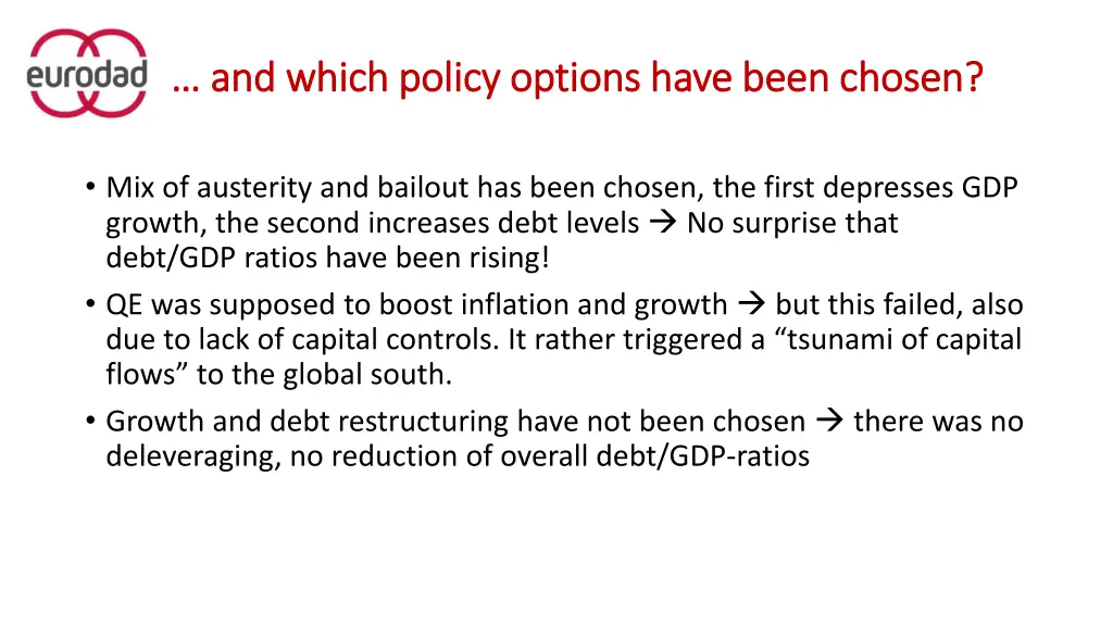 and which policy options have been chosen