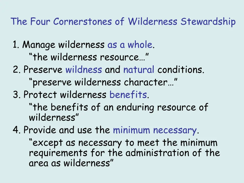 the four cornerstones of wilderness stewardship