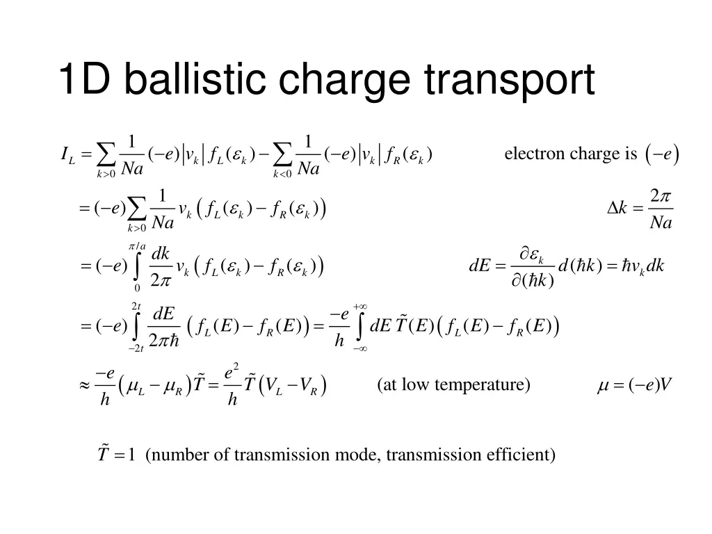 1d ballistic charge transport