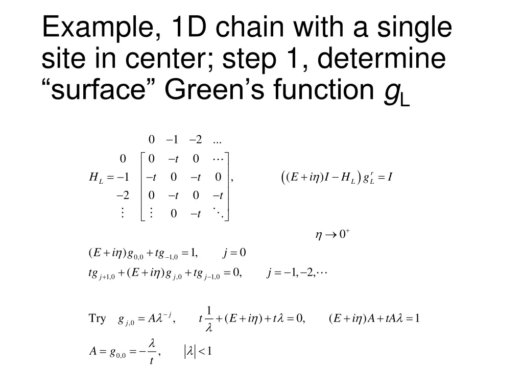 example 1d chain with a single site in center