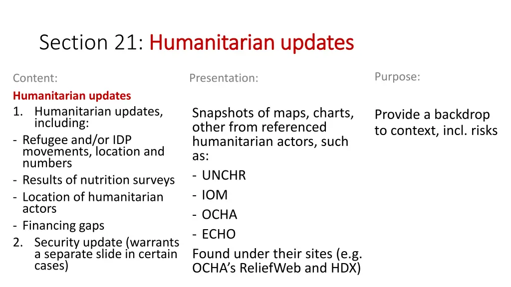 section 21 humanitarian updates humanitarian
