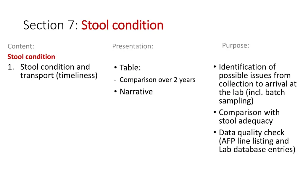 section 7 stool condition stool condition
