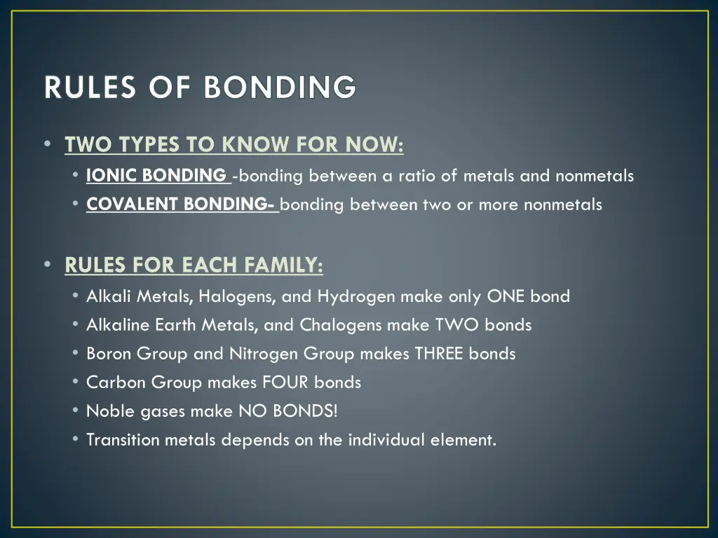 rules of bonding