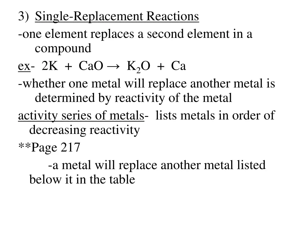 3 single replacement reactions one element