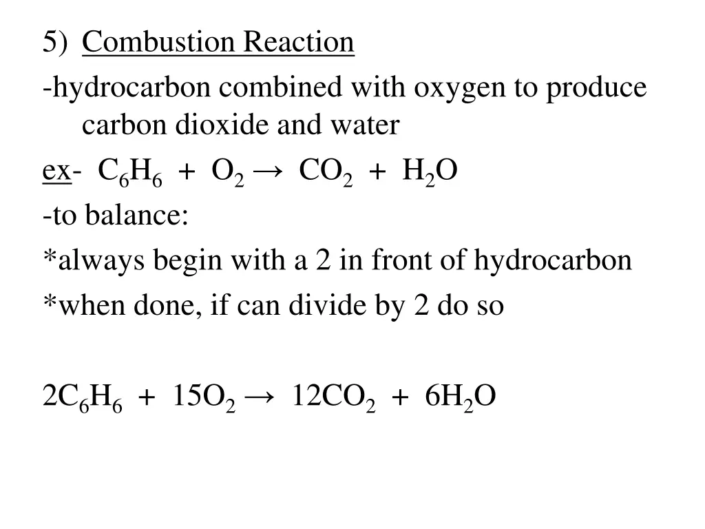 5 combustion reaction hydrocarbon combined with