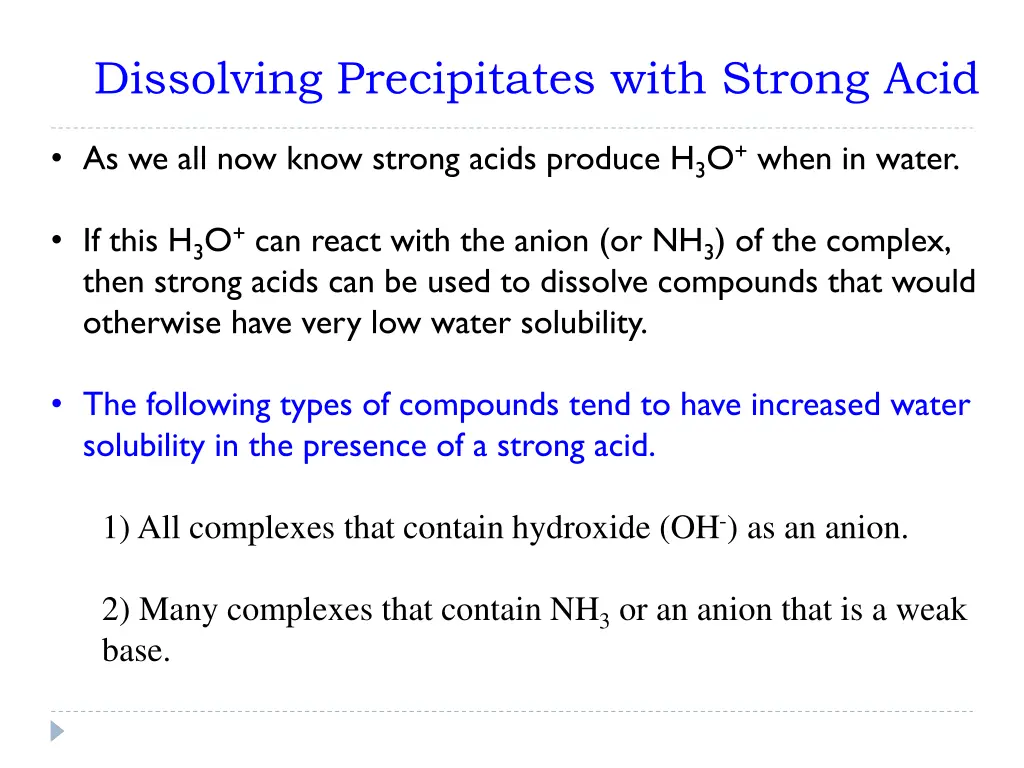 dissolving precipitates with strong acid