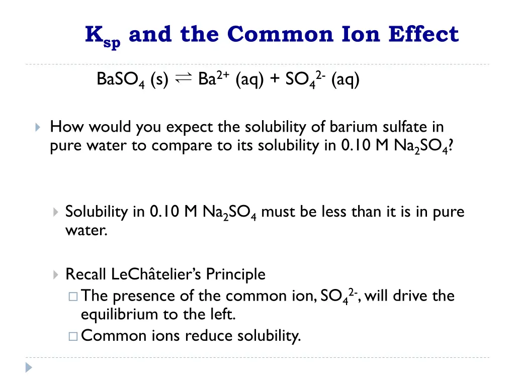 k sp and the common ion effect