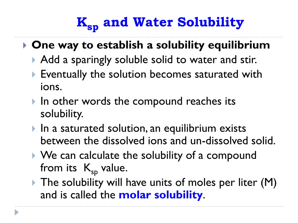k sp and water solubility