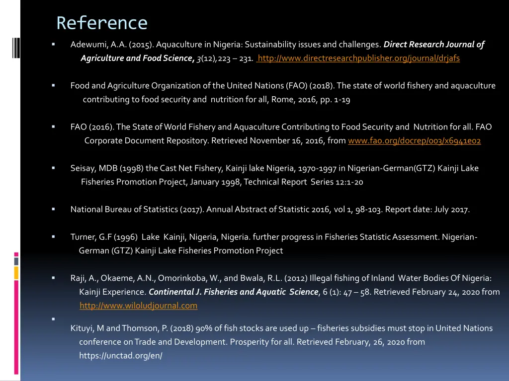 reference adewumi a a 2015 aquaculture in nigeria