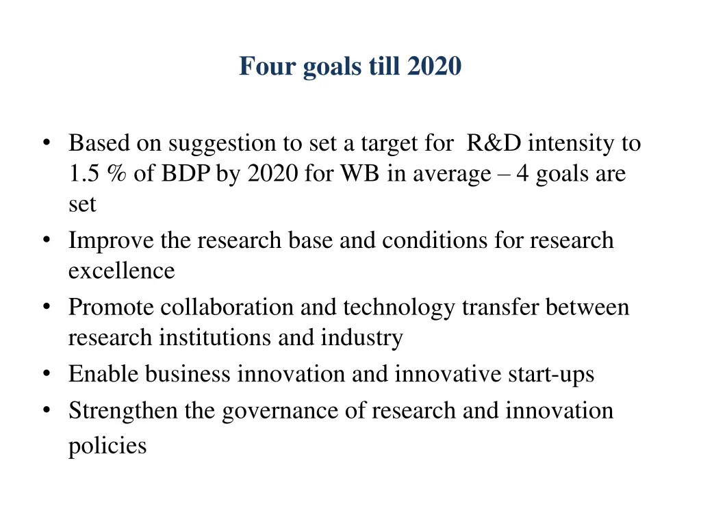 four goals till 2020