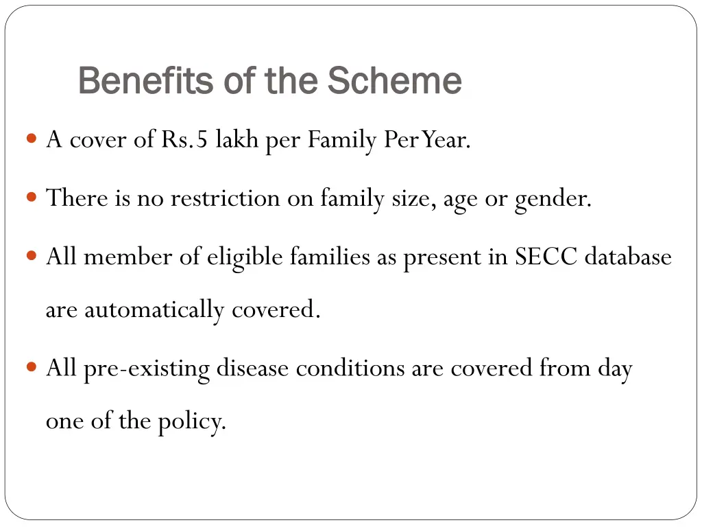 benefits of the scheme benefits of the scheme