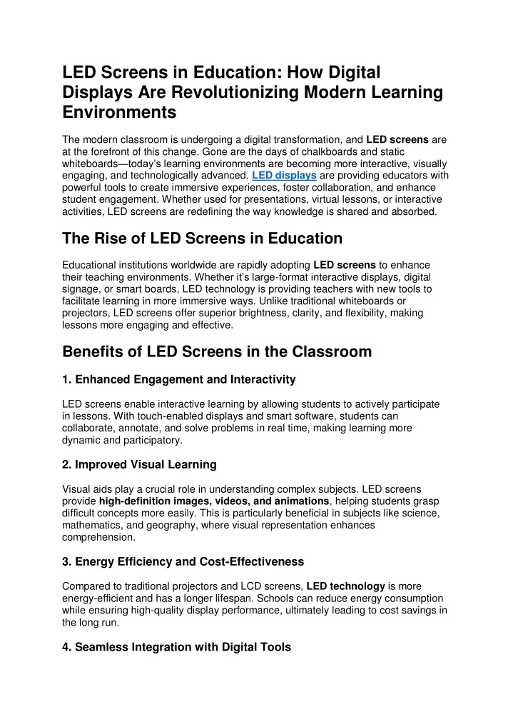 led screens in education how digital displays