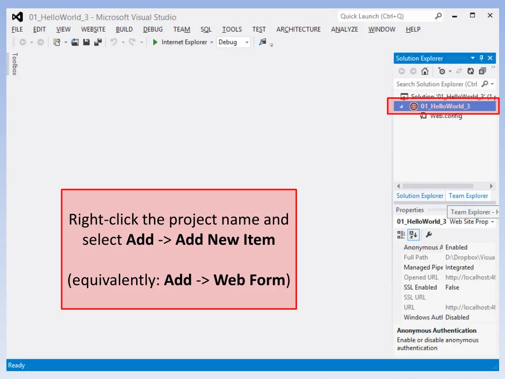 right click the project name and select