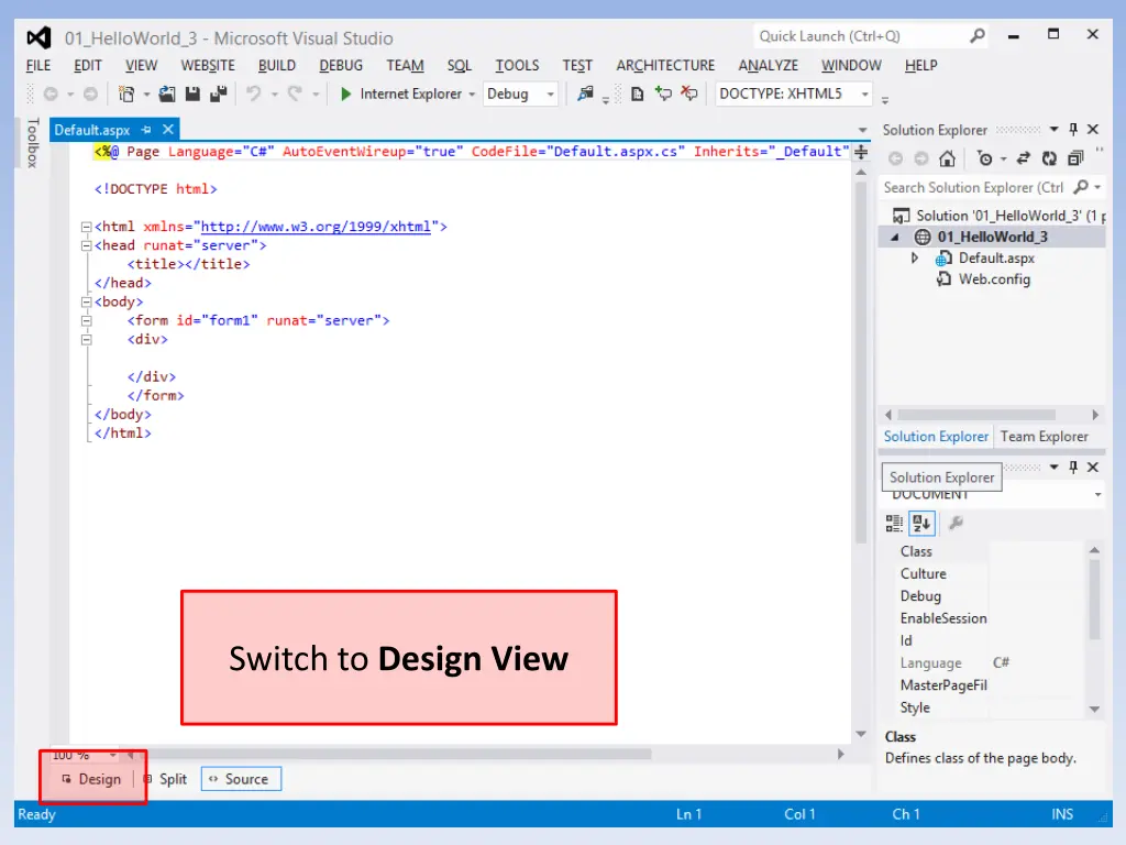 switch to design view
