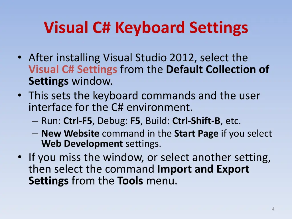 visual c keyboard settings