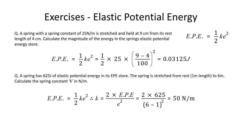 exercises elastic potential energy