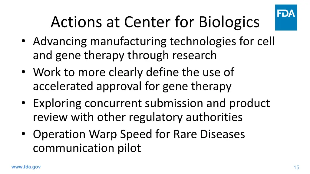 actions at center for biologics advancing