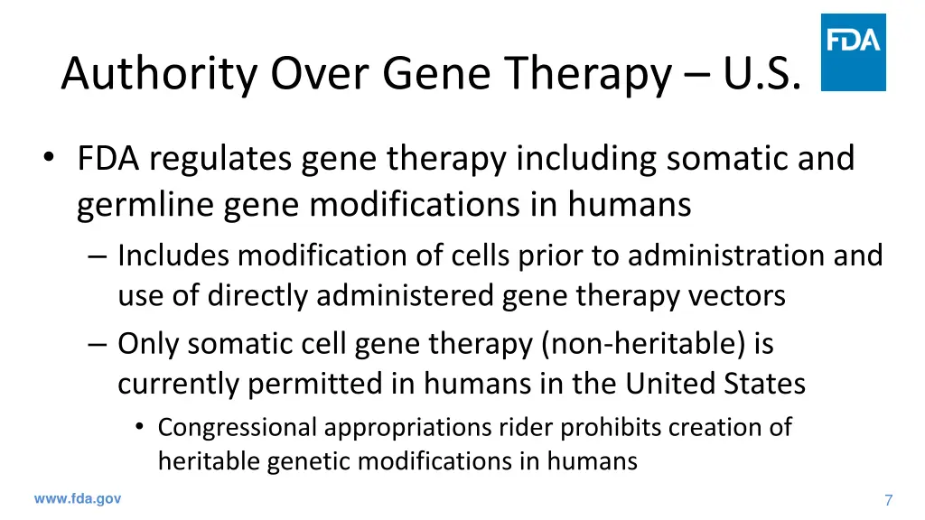 authority over gene therapy u s