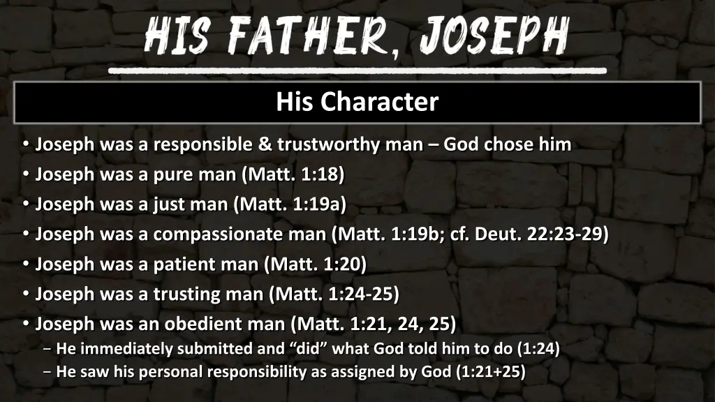 his character