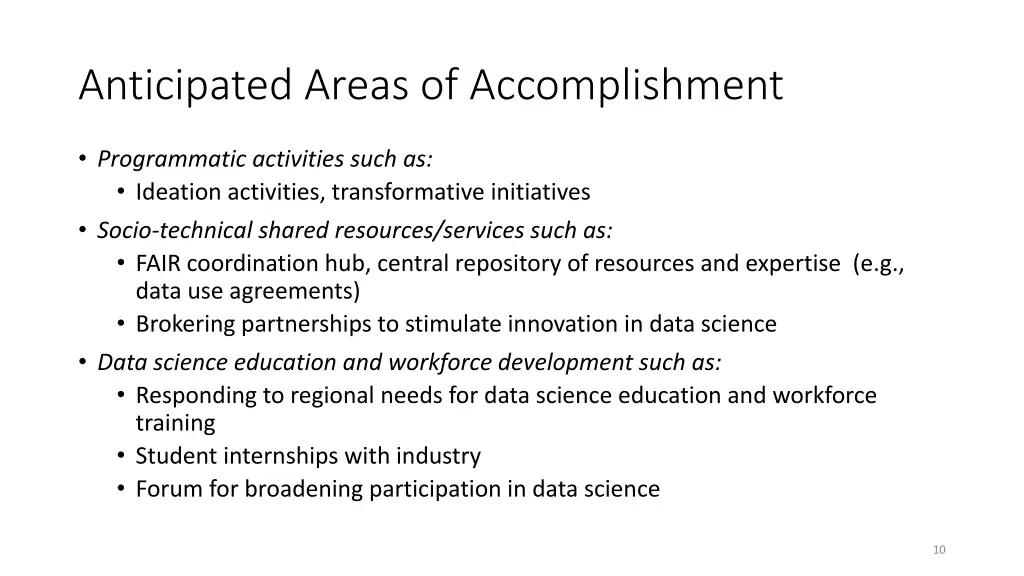 anticipated areas of accomplishment 1