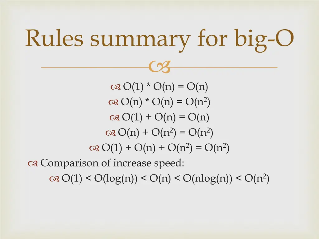 rules summary for big o