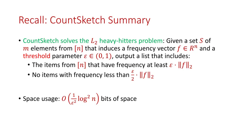 recall countsketch summary