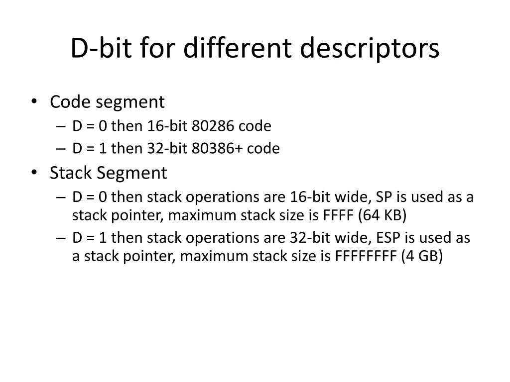 d bit for different descriptors