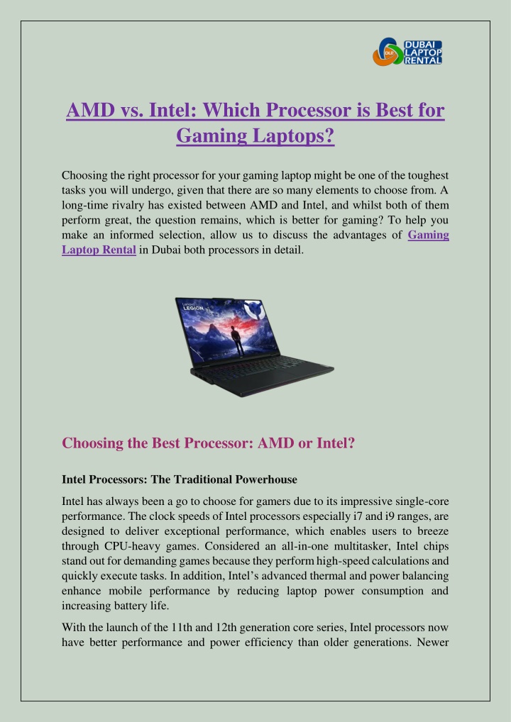 amd vs intel which processor is best for gaming