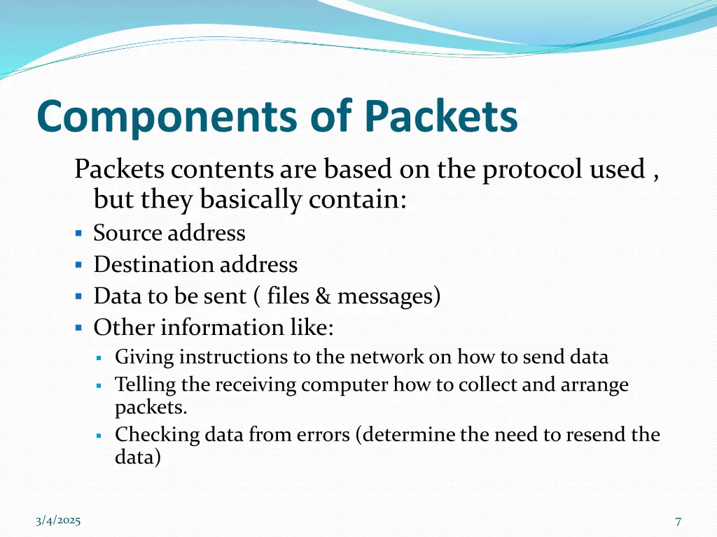 components of packets packets contents are based