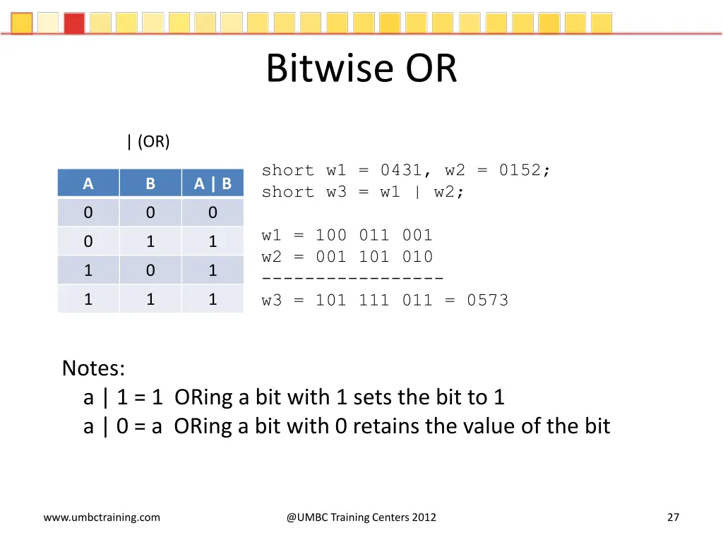 bitwise or
