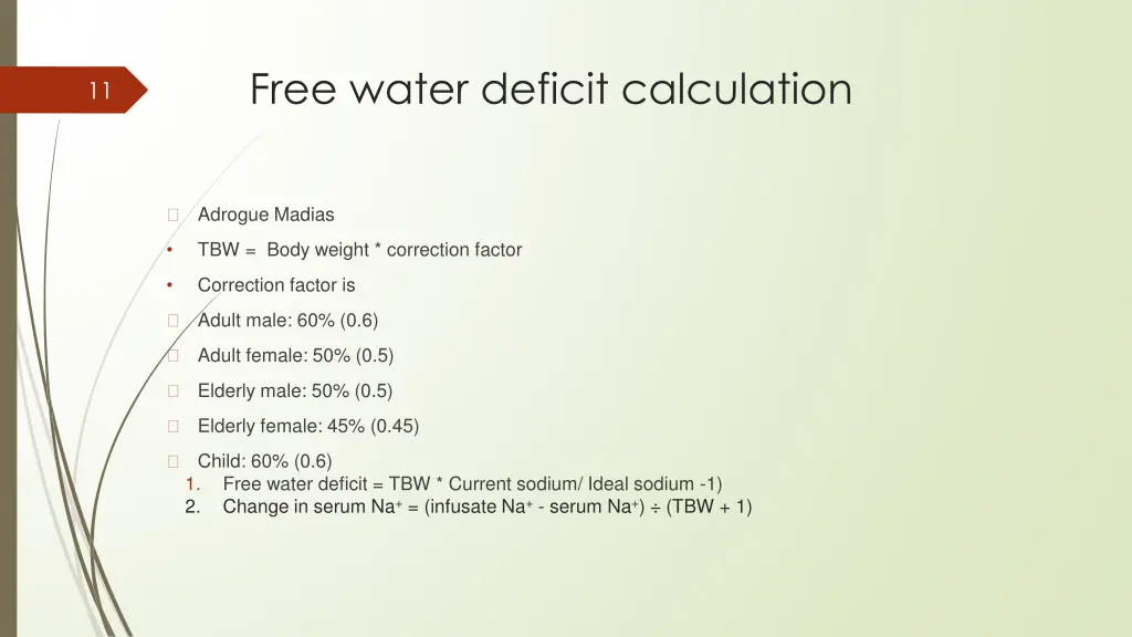 free water deficit calculation