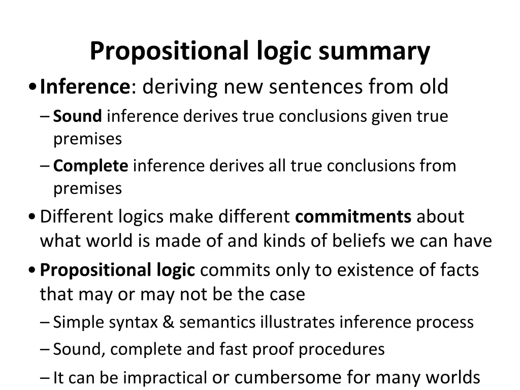 propositional logic summary inference deriving