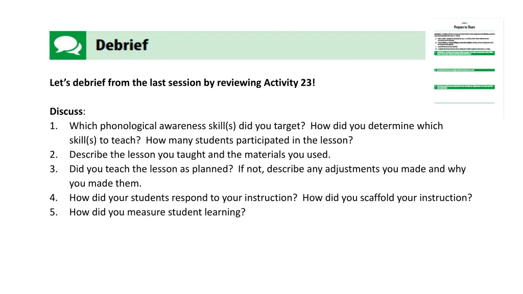 let s debrief from the last session by reviewing 1