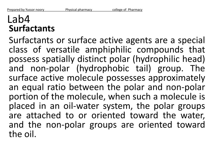 prepared by yussor noory lab4 surfactants