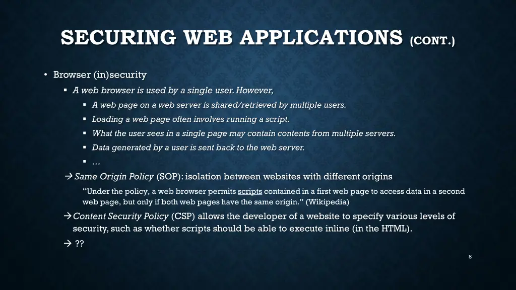 securing web applications cont