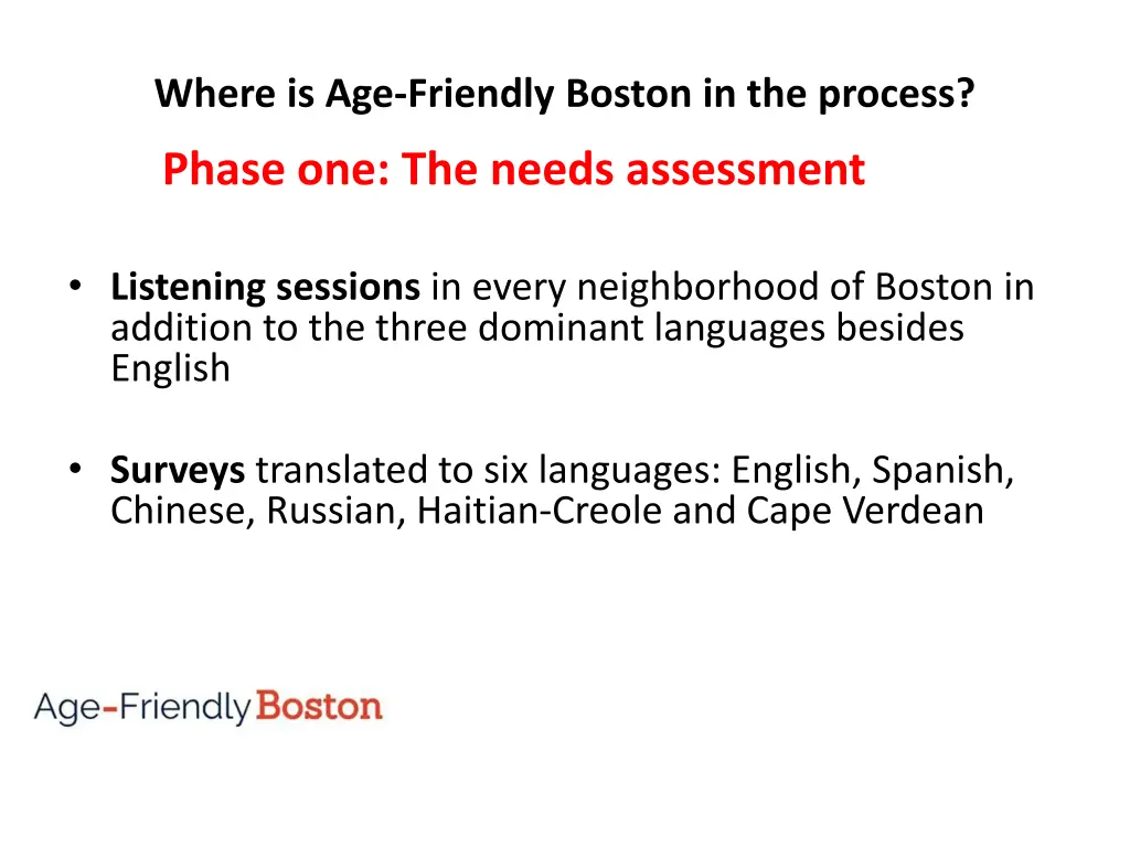 where is age friendly boston in the process