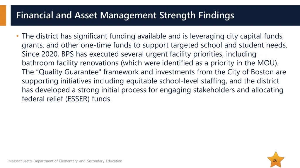 financial and asset management strength findings