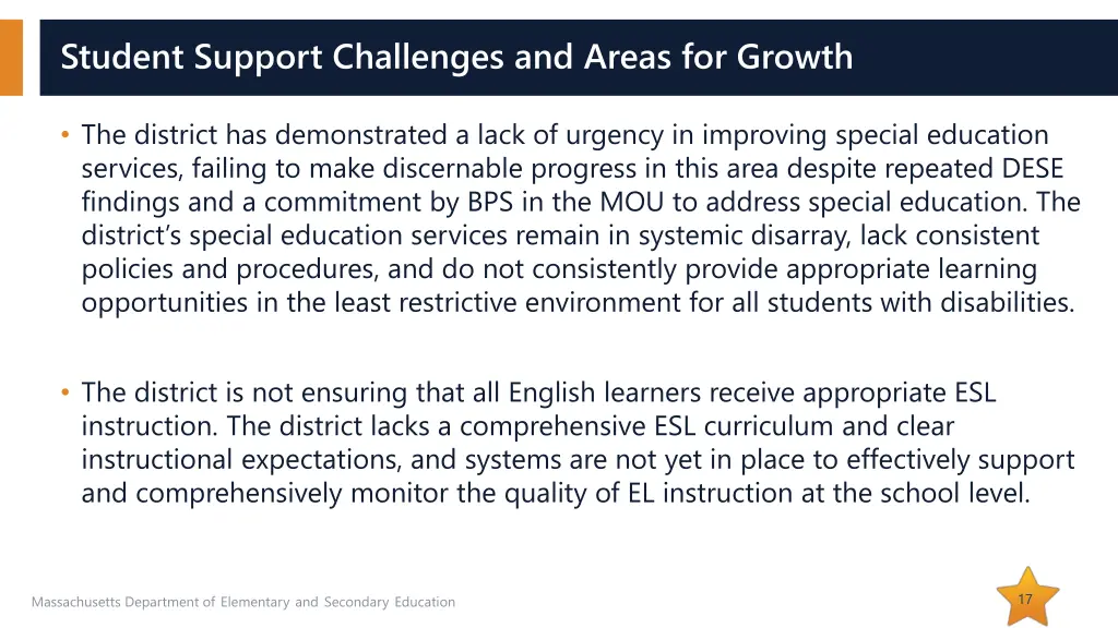 student support challenges and areas for growth