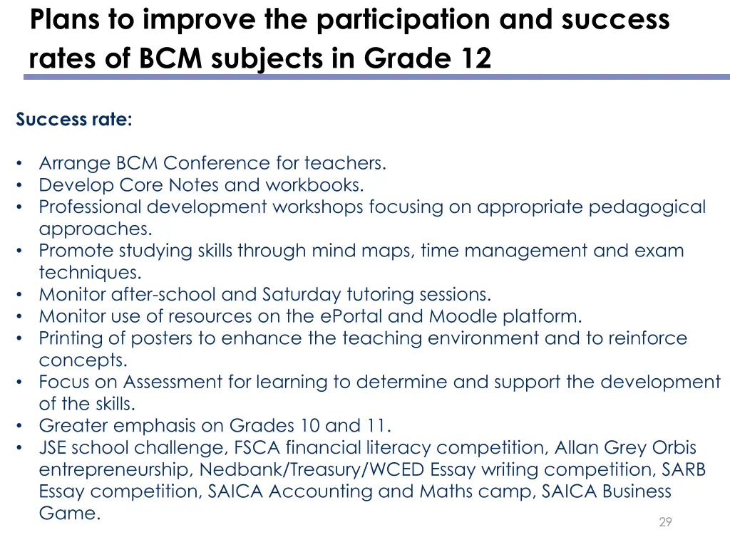 plans to improve the participation and success 1
